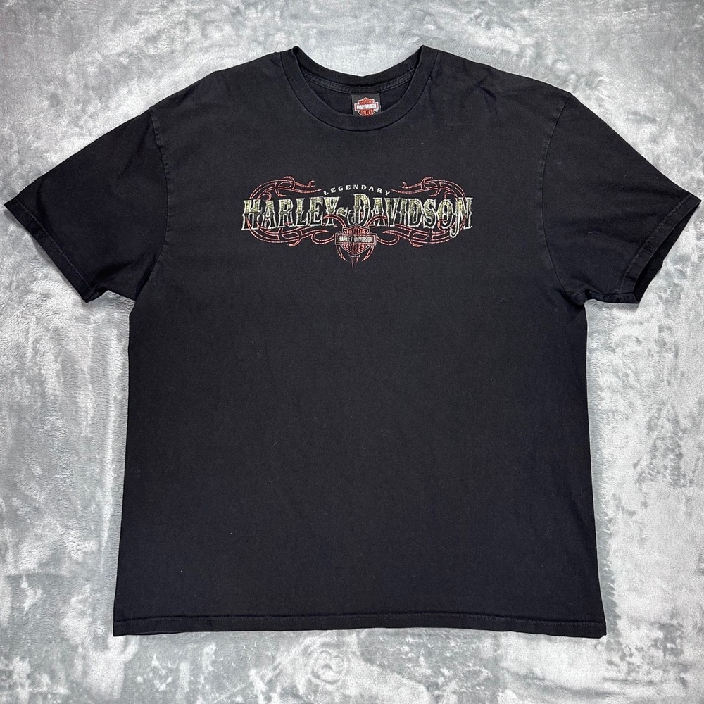 Harley Davidson Mens 2XL Black T-Shirt Legendary Schaeffer's Orwigsburg PA 55X3